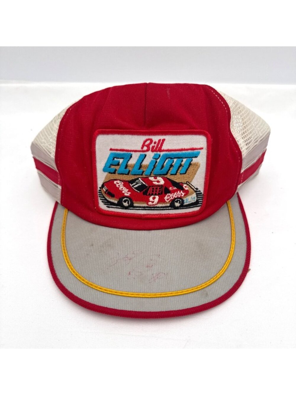 Vtg Bill Elliott #9 Coors Mesh Trucker Hat Adjustable Red & Gray USA Racing Cap